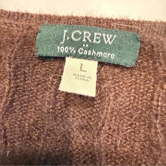J Crew Women’s 100% CASHMERE Sweater Brown Cable Knit Sz L  EUC - Picture 7 of 8